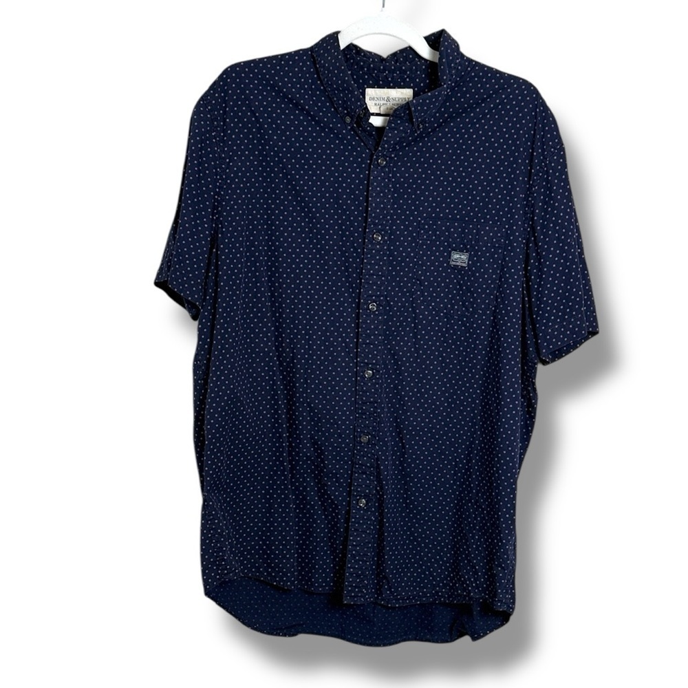 Denim & Supply Ralph Lauren Navy Star Button Up Cotton Shirt Size XL Americana